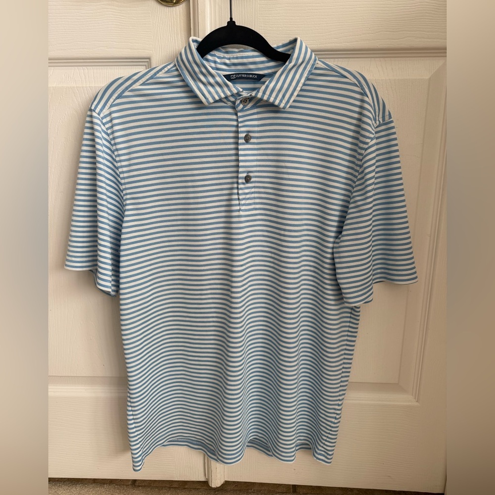 Cutter & Buck blue Striped Men's Polo Shirt. Men’s medium. Excellent condition.
